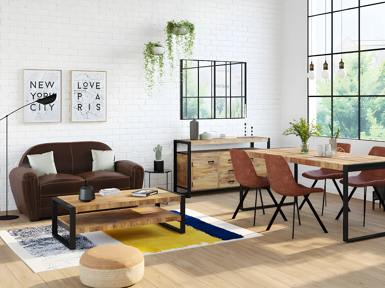 Canapé et fauteuil club BAUDOIN 100% cuir vieilli  - Marron