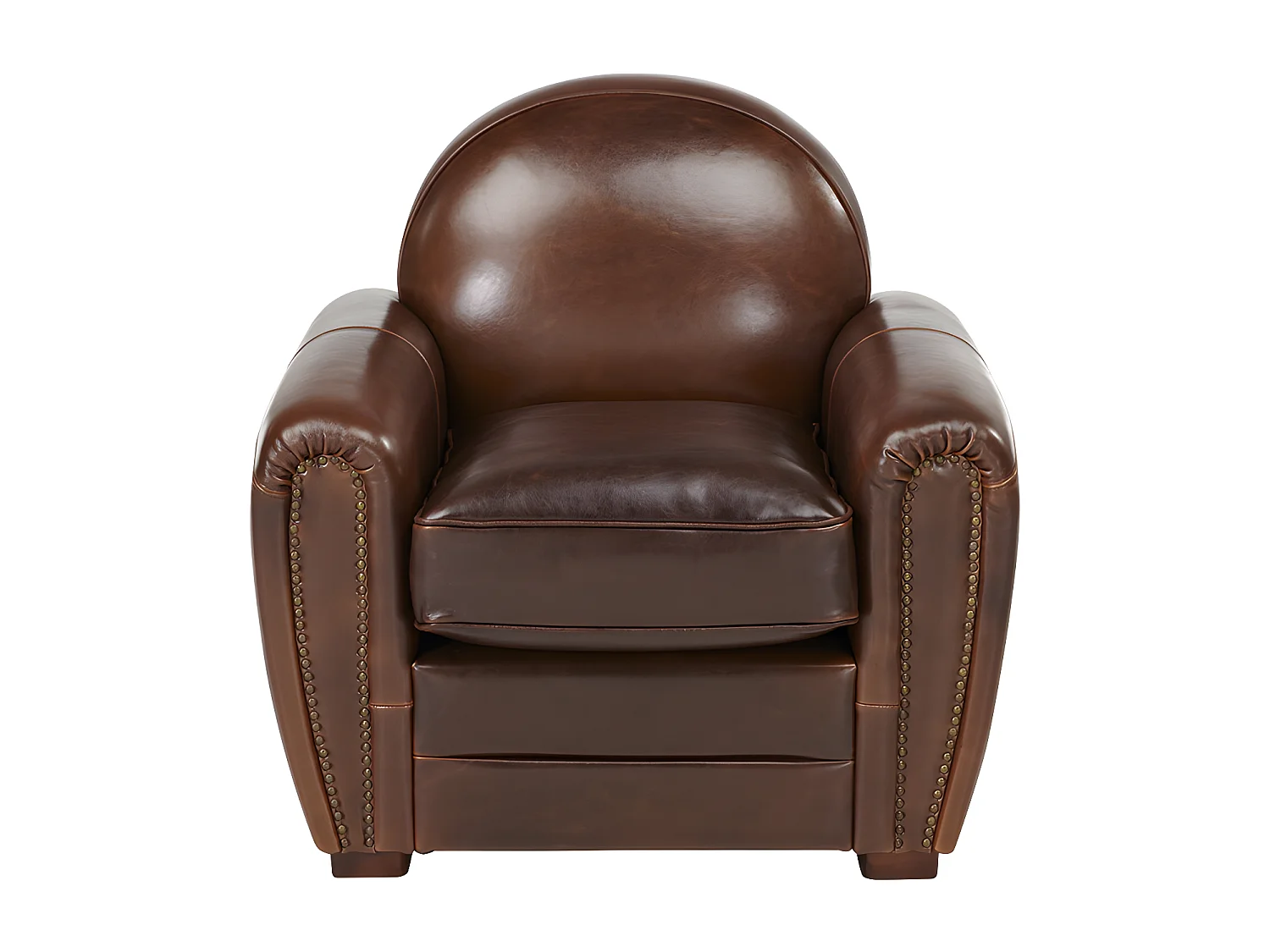 Canapé et fauteuil club BAUDOIN 100% cuir vieilli  - Marron