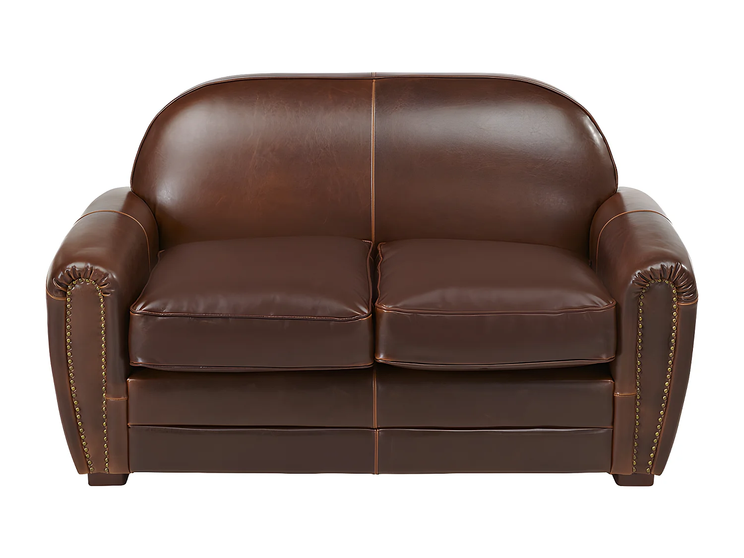 Canapé et fauteuil club BAUDOIN 100% cuir vieilli  - Marron