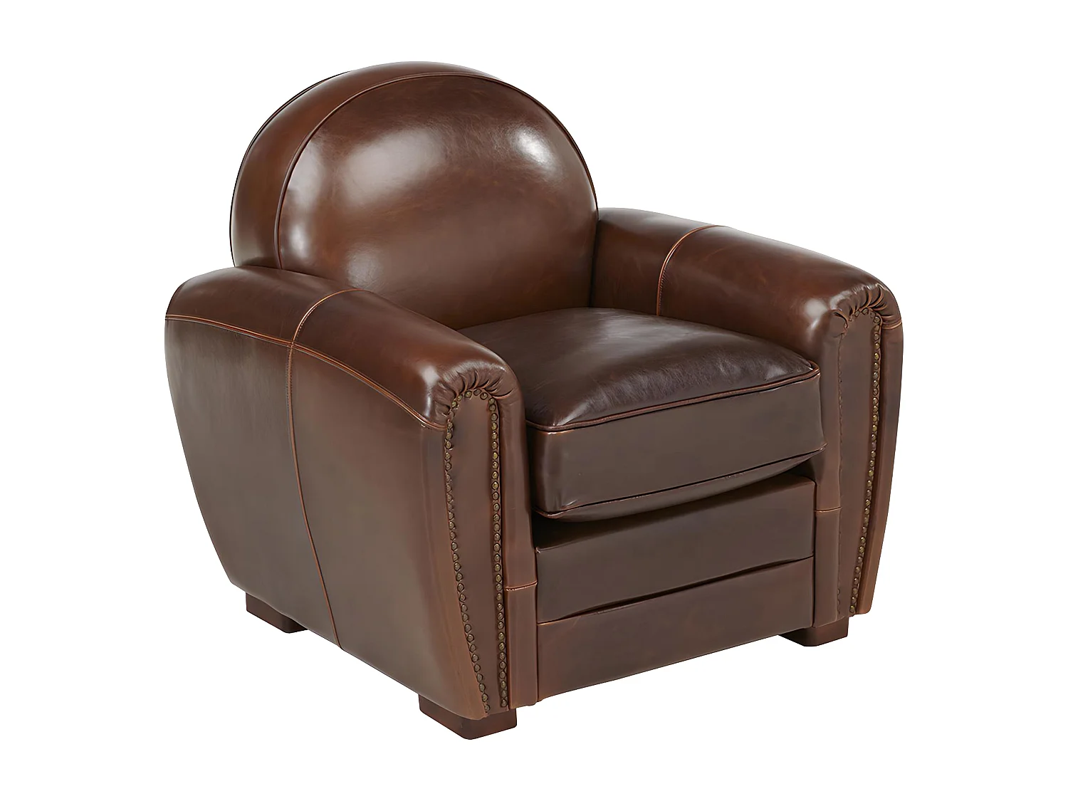 Canapé et fauteuil club BAUDOIN 100% cuir vieilli  - Marron