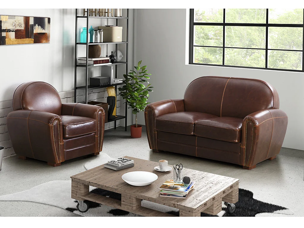 Couchgarnitur Leder 2+1 - Braun - BAUDOIN