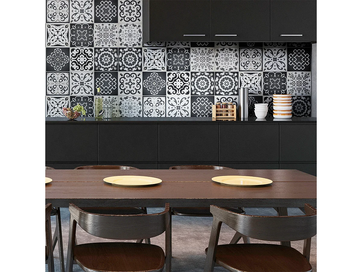 Sticker Mural Carrelage adhésif Cuisine Salle de Bain - 12 STICKERS CARREAUX DE CIMENT NUANCE DE GRIS RIMINI - 12stickers10x10cm