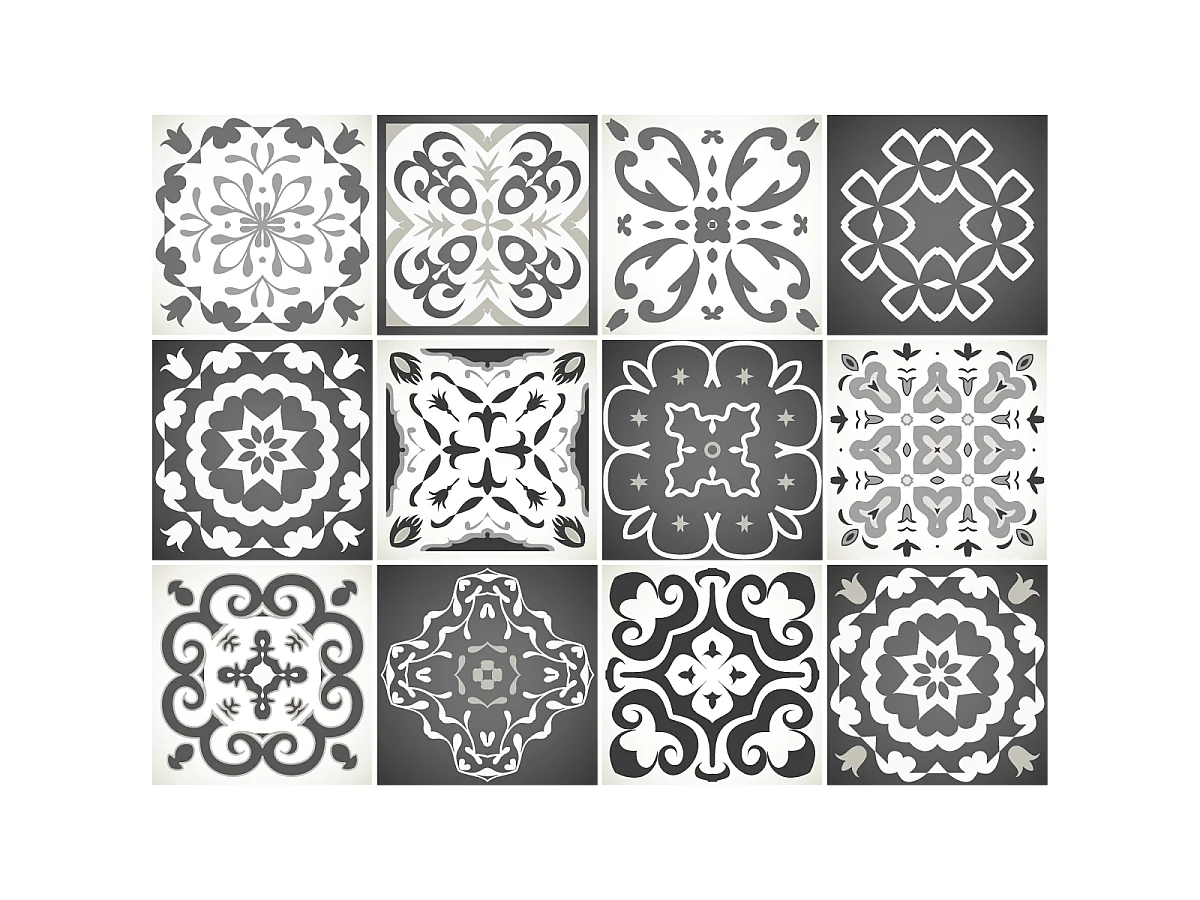 Sticker Mural Carrelage adhésif Cuisine Salle de Bain - 12 STICKERS CARREAUX DE CIMENT NUANCE DE GRIS RIMINI - 12stickers10x10cm