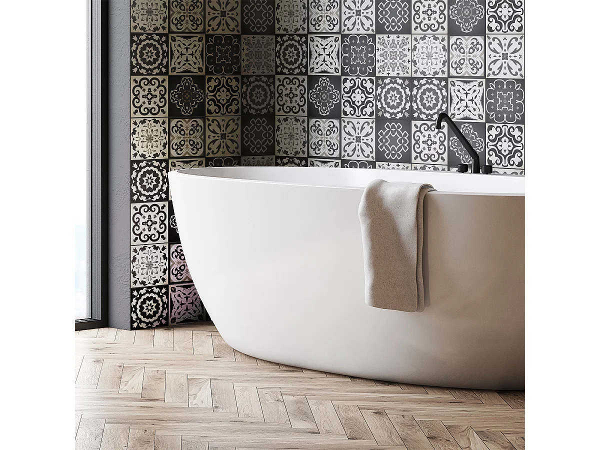 Sticker Mural Carrelage adhésif Cuisine Salle de Bain - 12 STICKERS CARREAUX DE CIMENT NUANCE DE GRIS RIMINI - 12stickers10x10cm