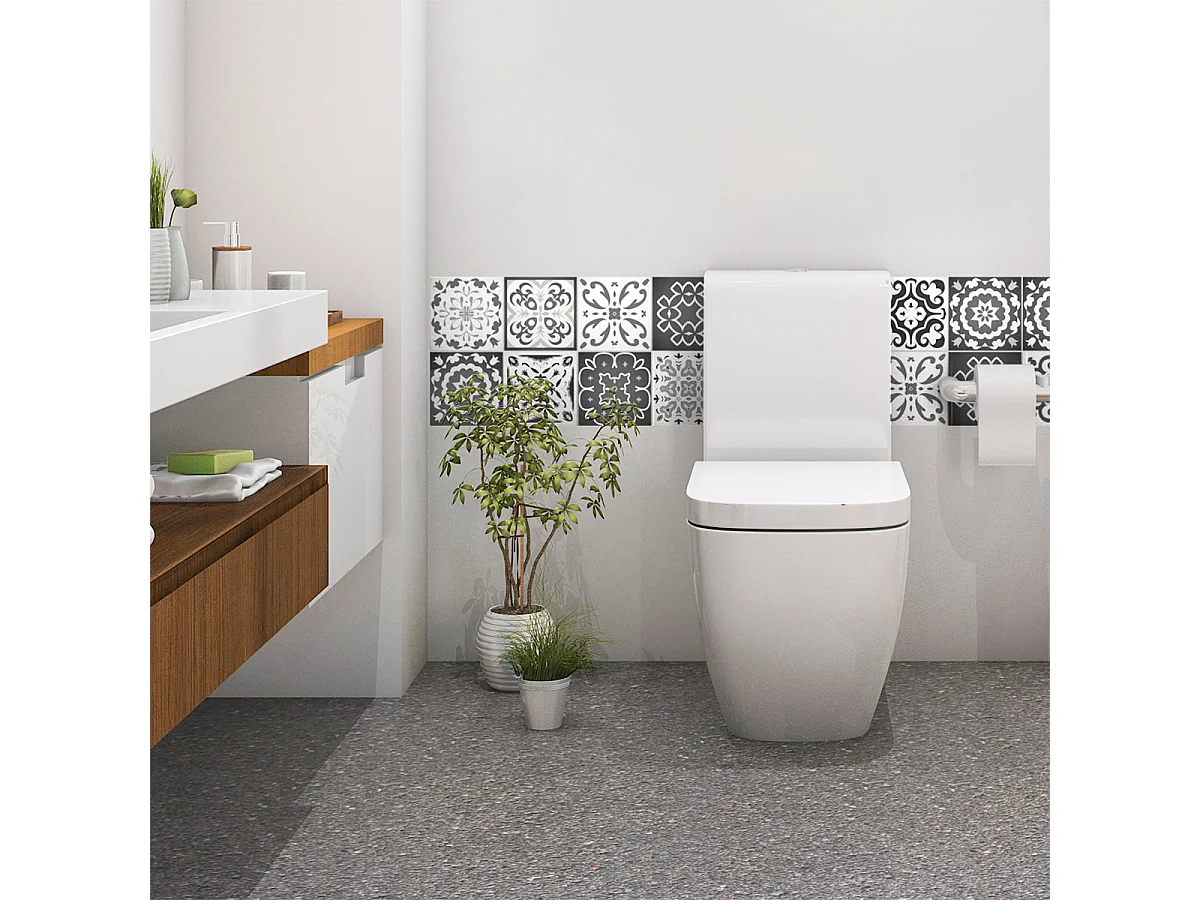 Sticker Mural Carrelage adhésif Cuisine Salle de Bain - 12 STICKERS CARREAUX DE CIMENT NUANCE DE GRIS RIMINI - 12stickers10x10cm