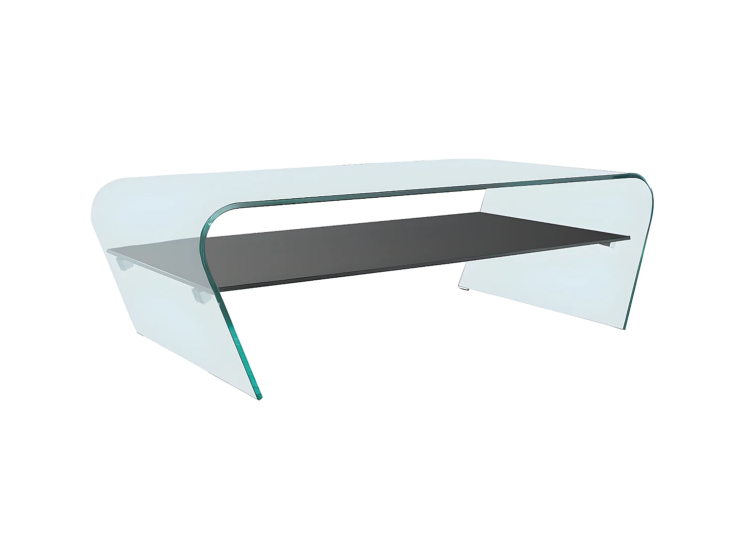 Zestaw stolik kawowy przezroczysty i czarny KELLY i dywan shaggy antracytowy DOLCE