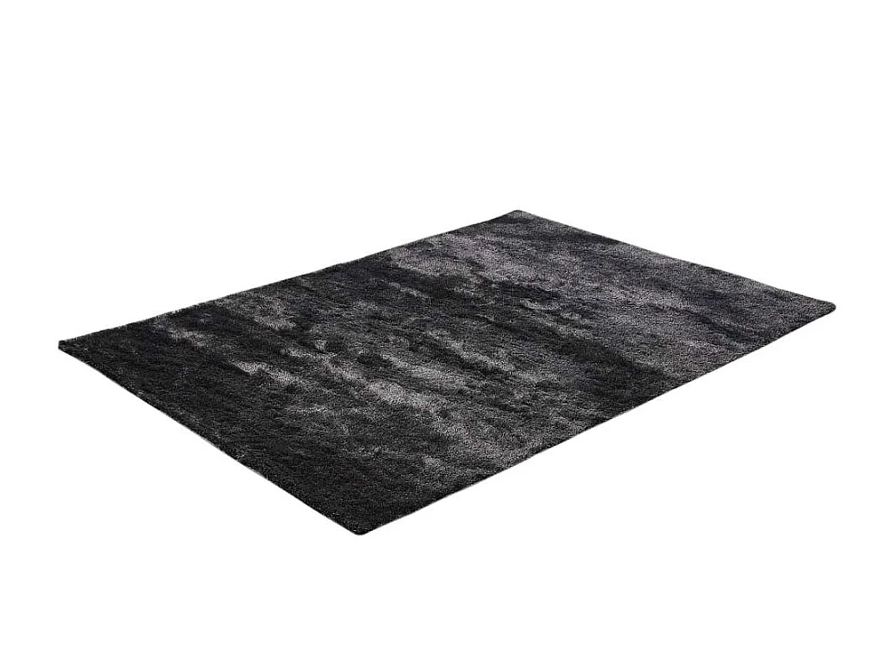 Set van transparante en zwarte salontafel KELLY en shaggy antracietkleurig tapijt DOLCE