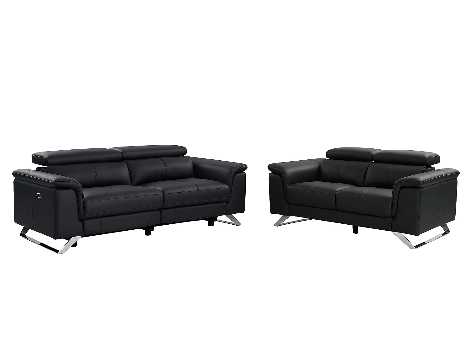 3 zits elektrische sofa met 2 zitplaatsen van zwarte koeienhuid BREYT II