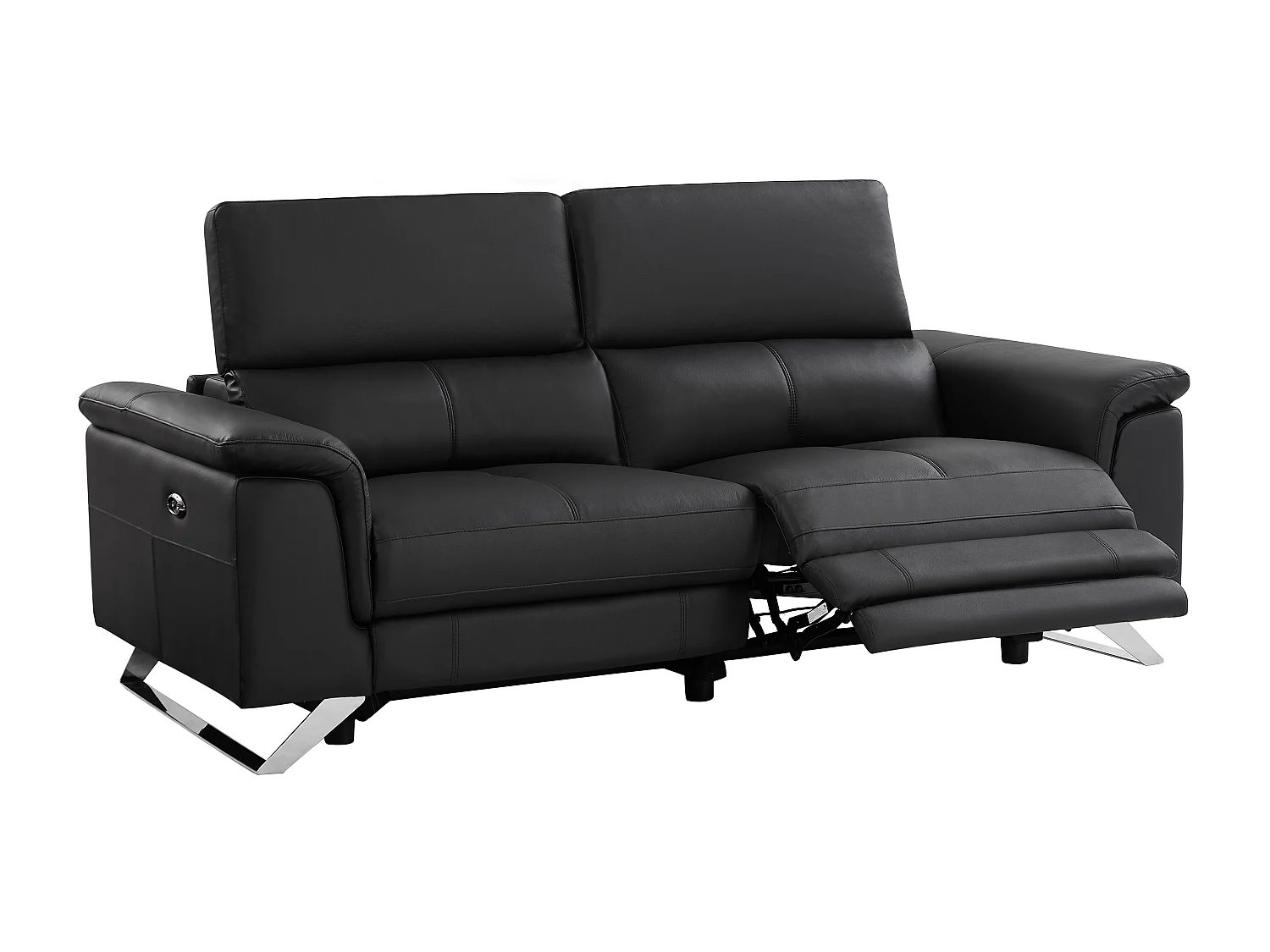 3 zits elektrische sofa met 2 zitplaatsen van zwarte koeienhuid BREYT II