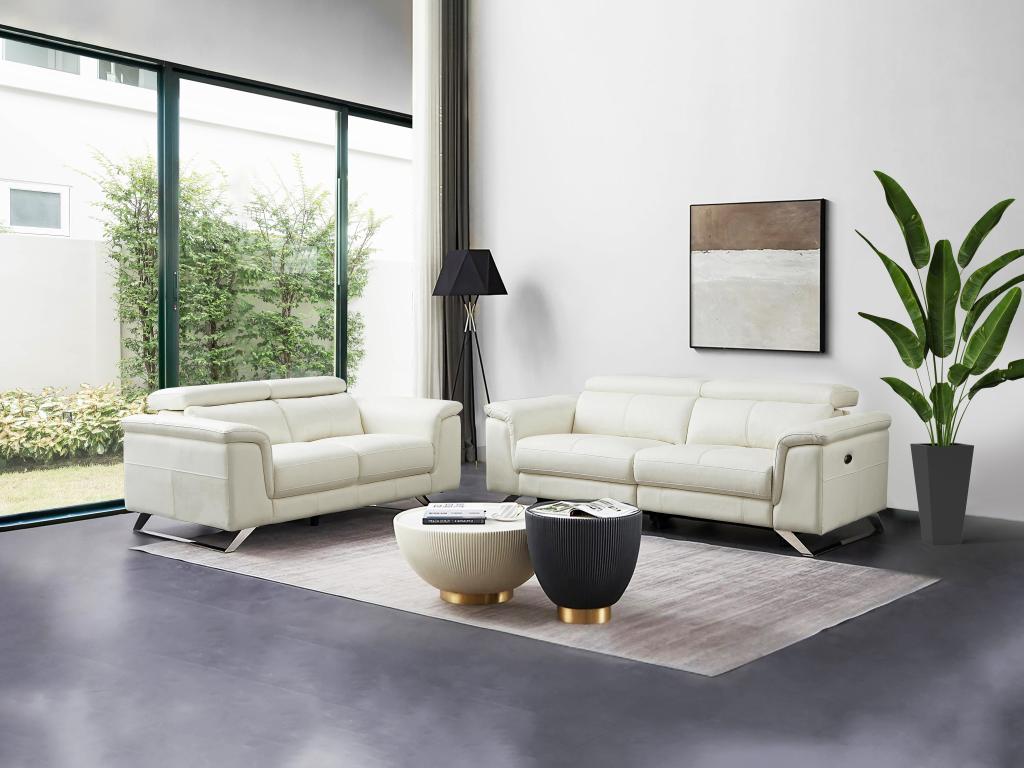 Relaxsofa 3-Sitzer elektrisch und 2-Sitzer - Rindsleder - Weiß - BREYT II günstig online kaufen