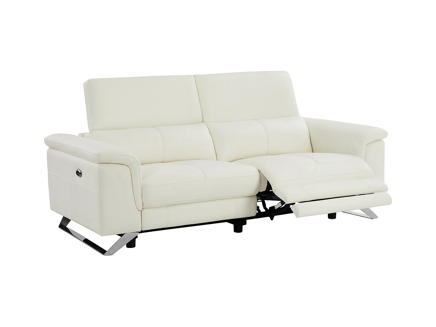 Kanapa 3-osobowa rozkładana elektryczna i 2-osobowa kanapa ze skóry w kolorze białym BREYT II