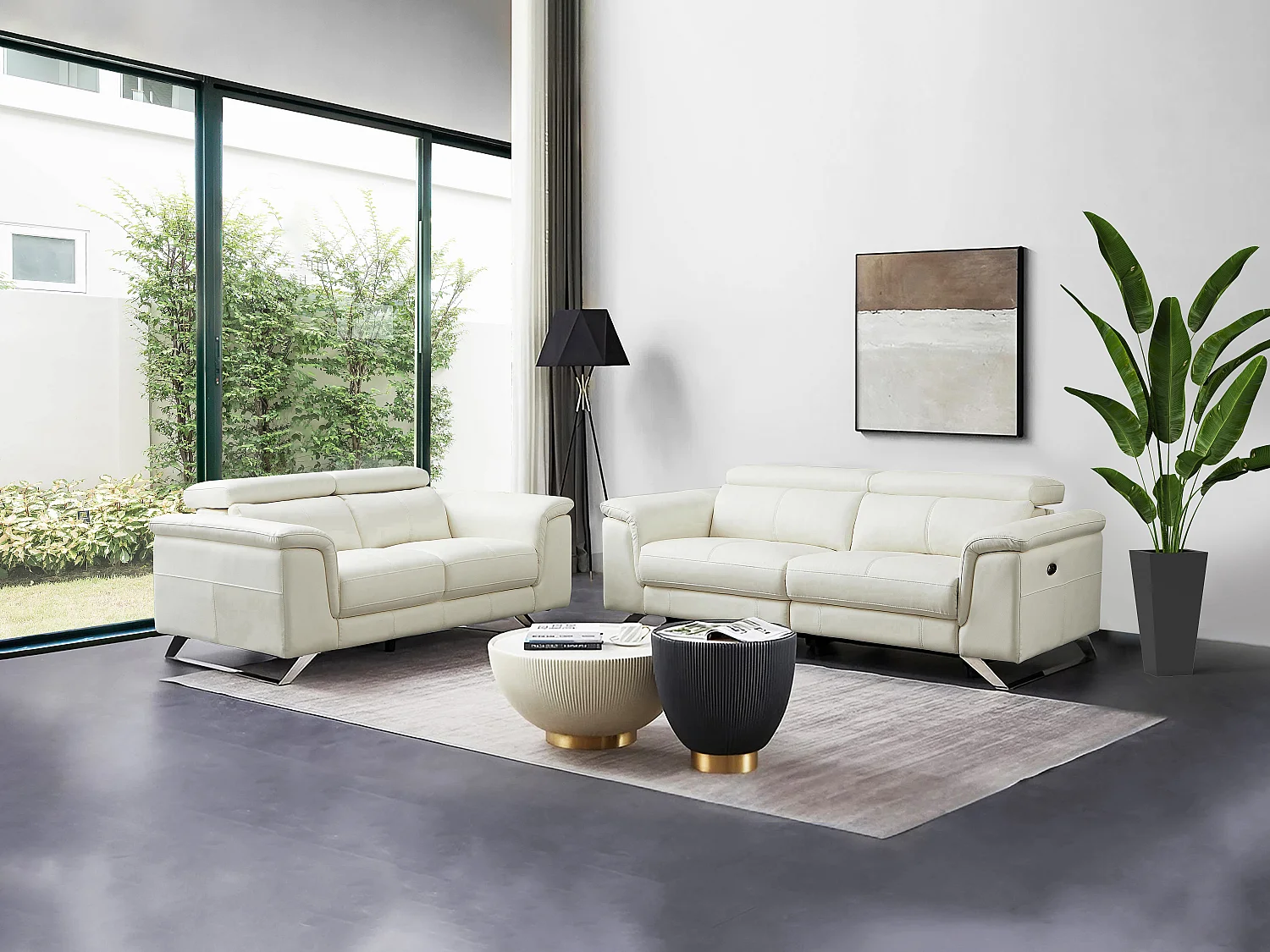 3 zits elektrische sofa met 2 plaatsen van witte koeienhuid BREYT II