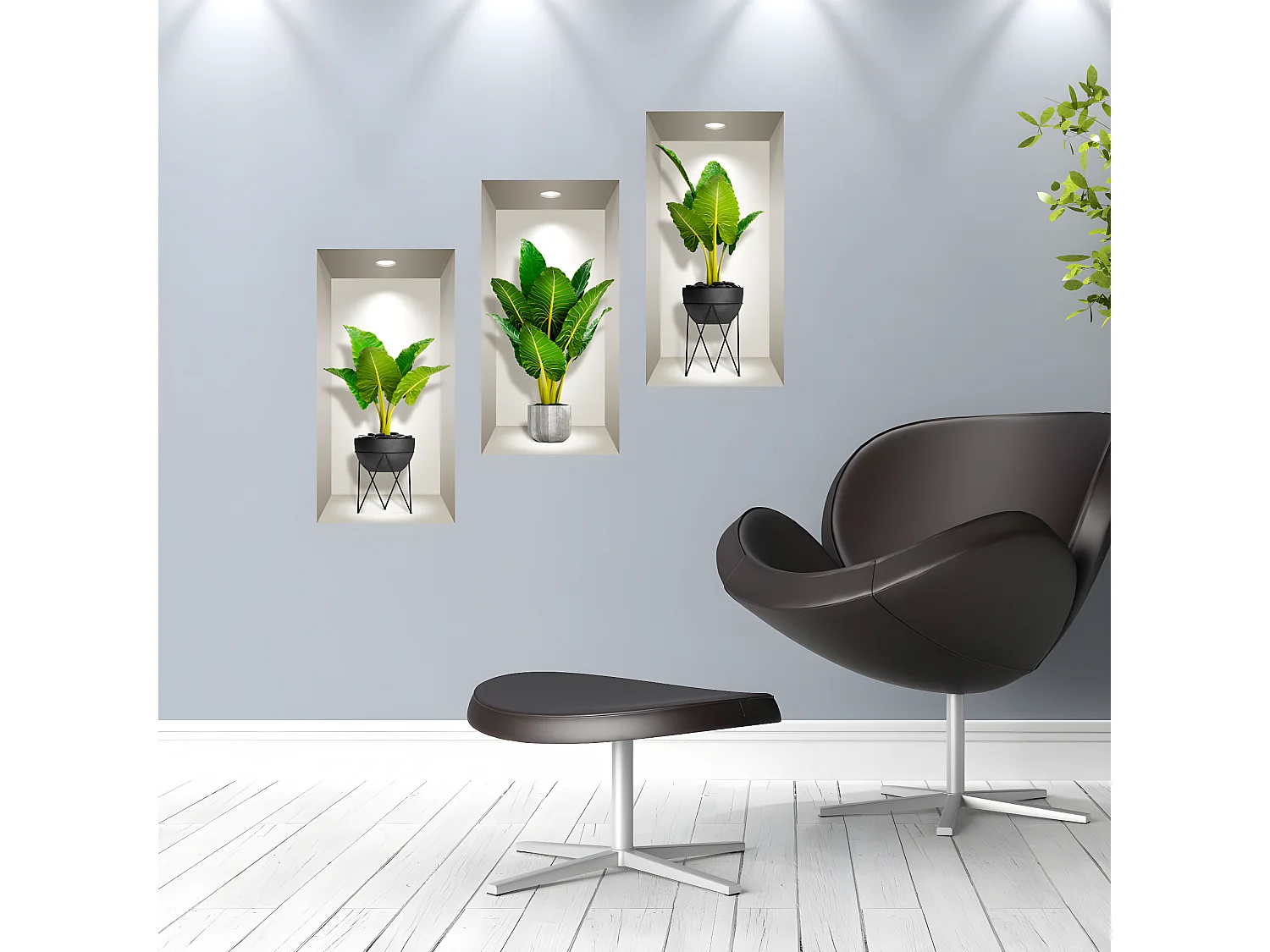 Sticker 3D plantes déco séjour 80 x 120 cm