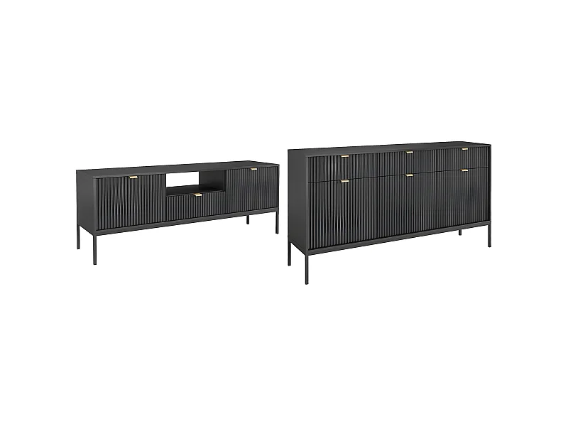 Sparset: Sideboard + TV-Möbel - Schwarz - LIOUBA