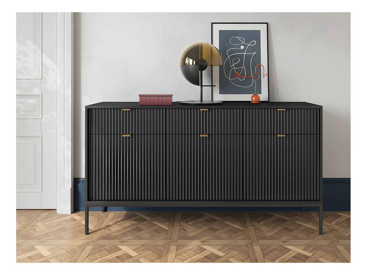 Ensemble buffet et meuble TV noir - Séjour contemporain LIOUBA