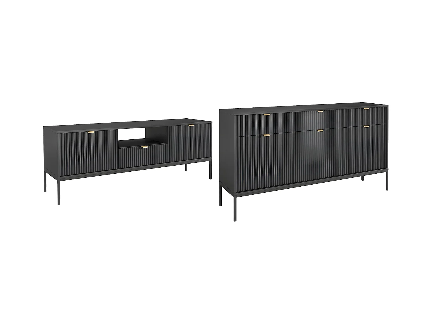 Ensemble buffet et meuble TV noir - Séjour contemporain LIOUBA