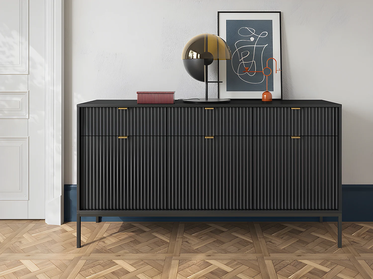 Ensemble buffet et meuble TV noir - Séjour contemporain LIOUBA