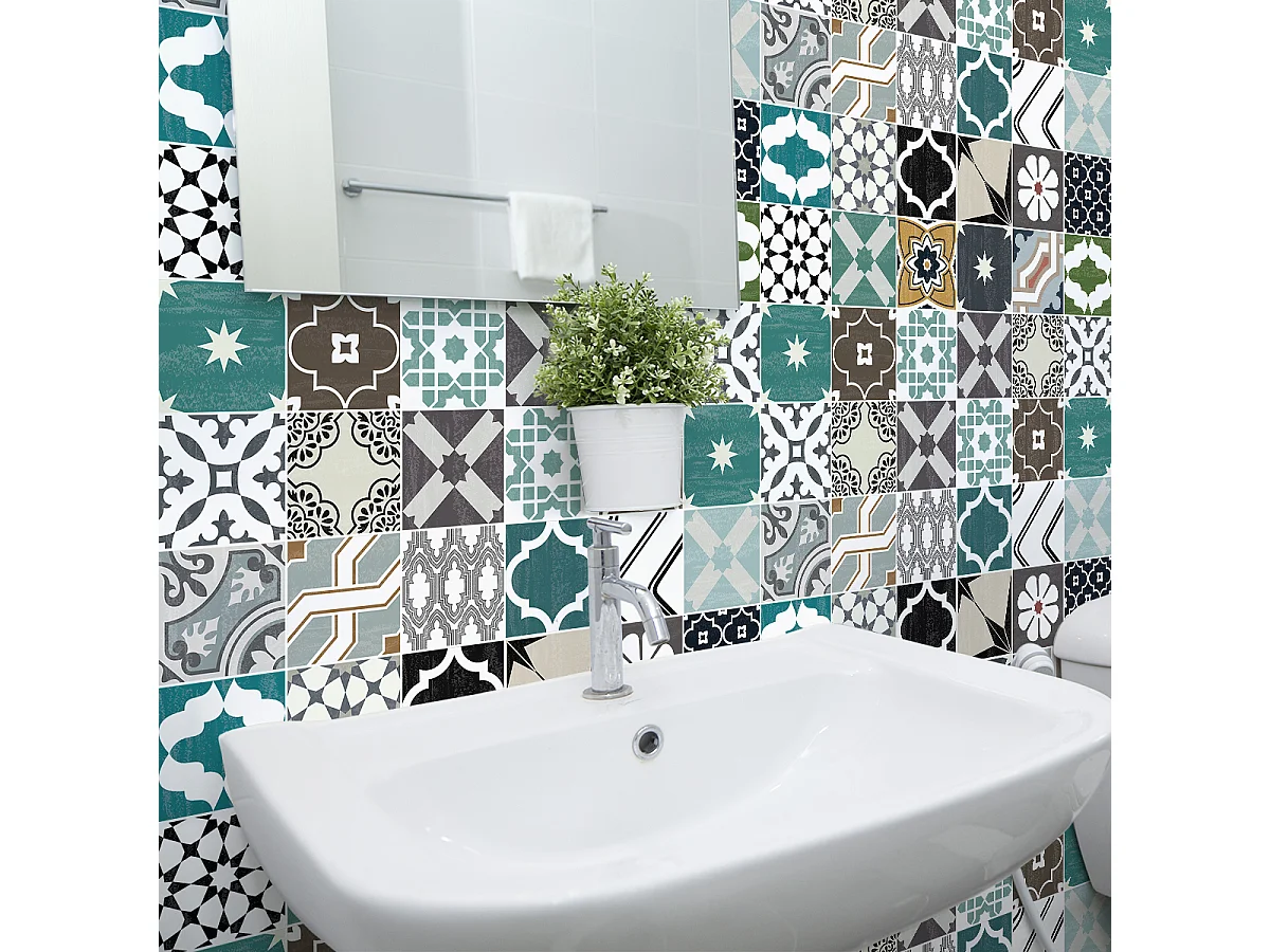 Ambiance Sticker - Stickers Muraux - Sticker Mural Carrelage Adhésif Cuisine Salle De Bain - 30 STICKERS CARRELAGES AZULEJOS FILIPIA
