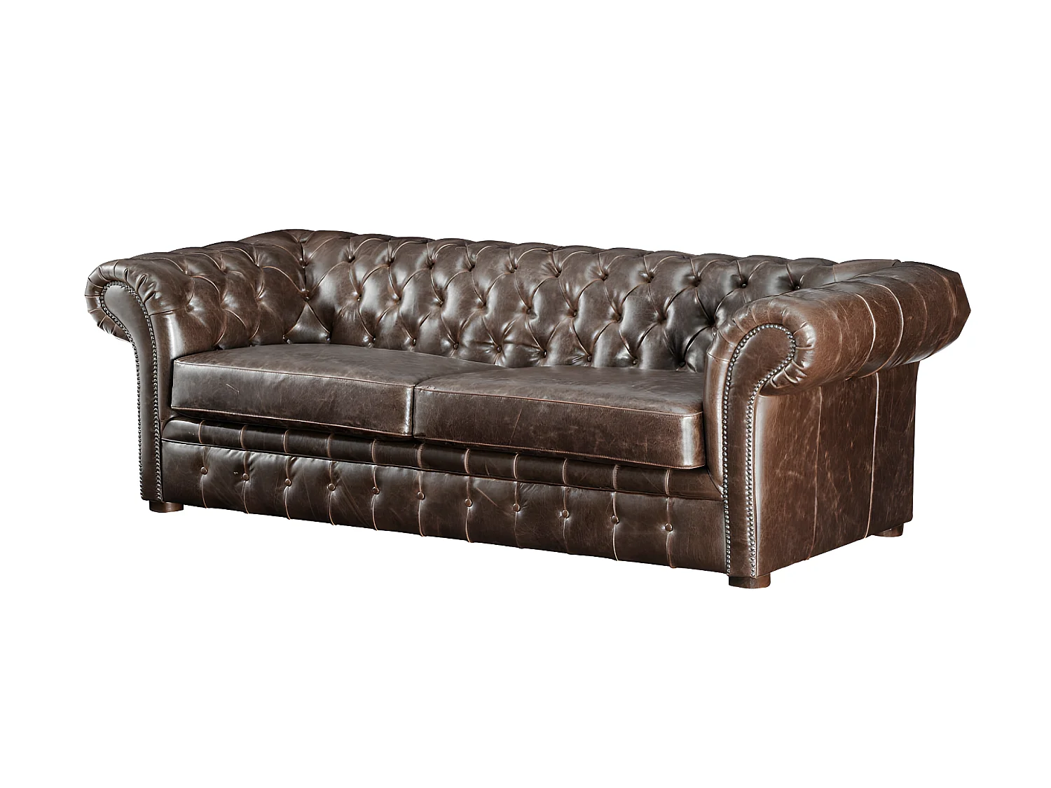 Canapé 3 places et un fauteuil 100% cuir vieilli chesterfield CLOTAIRE