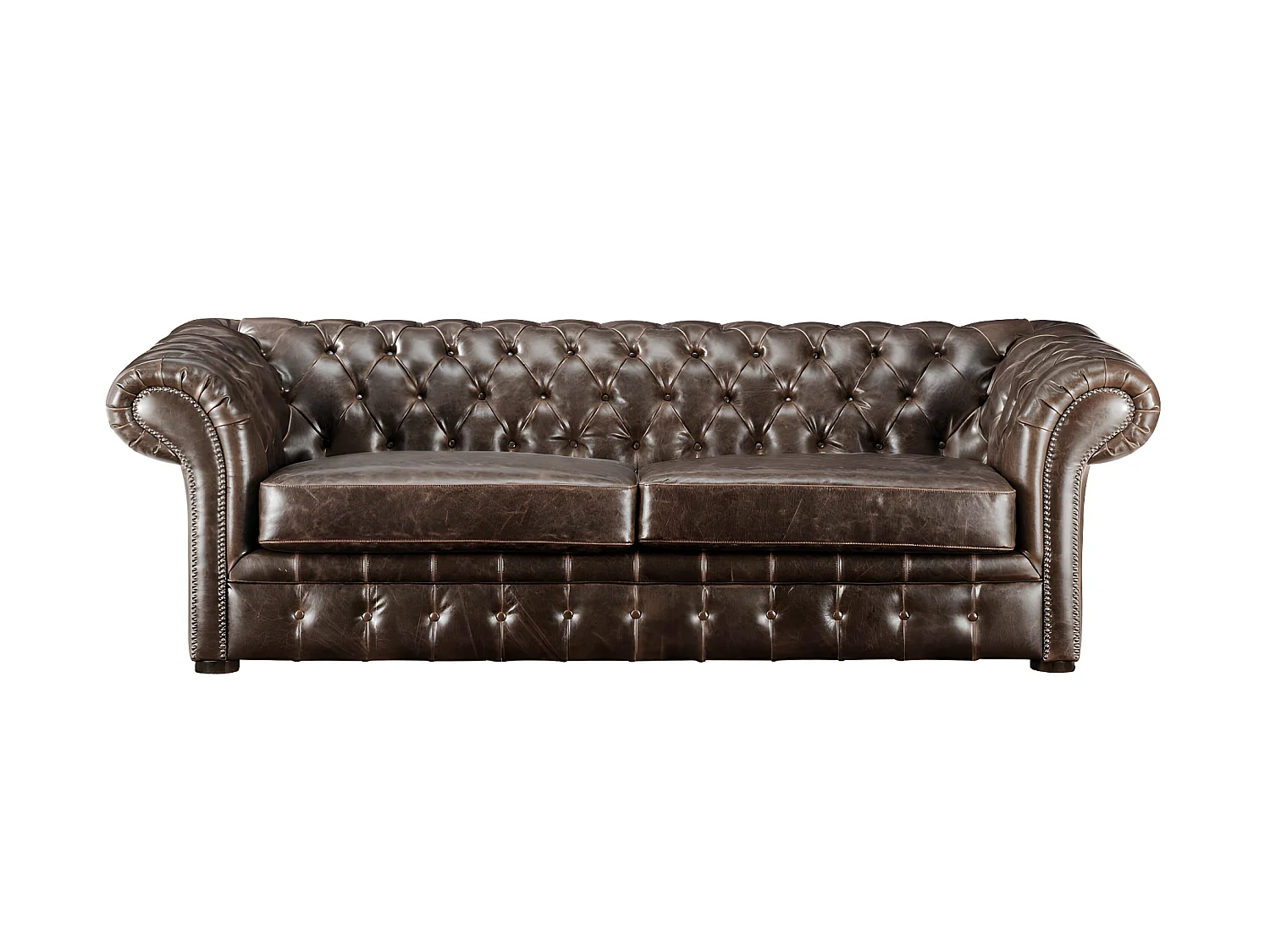 Canapé 3 places et un fauteuil 100% cuir vieilli chesterfield CLOTAIRE