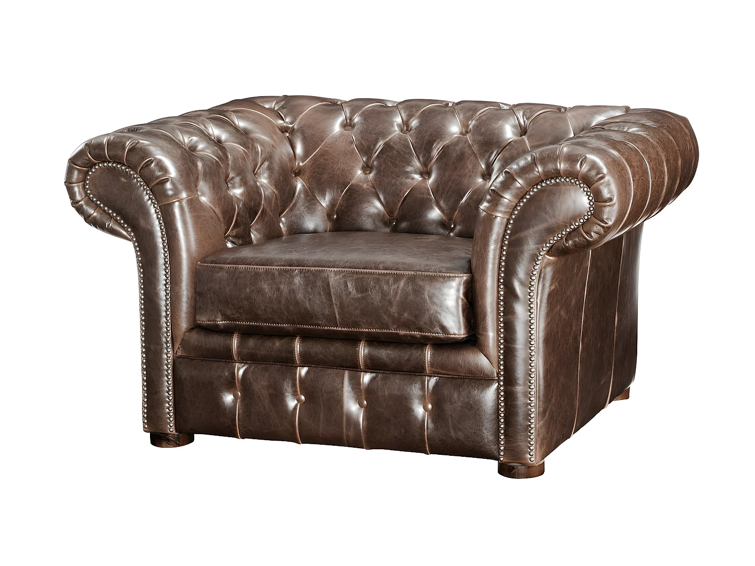 Treseter sofa 3-seters og en stol 100% aldret lær chesterfield CLOTAIRE