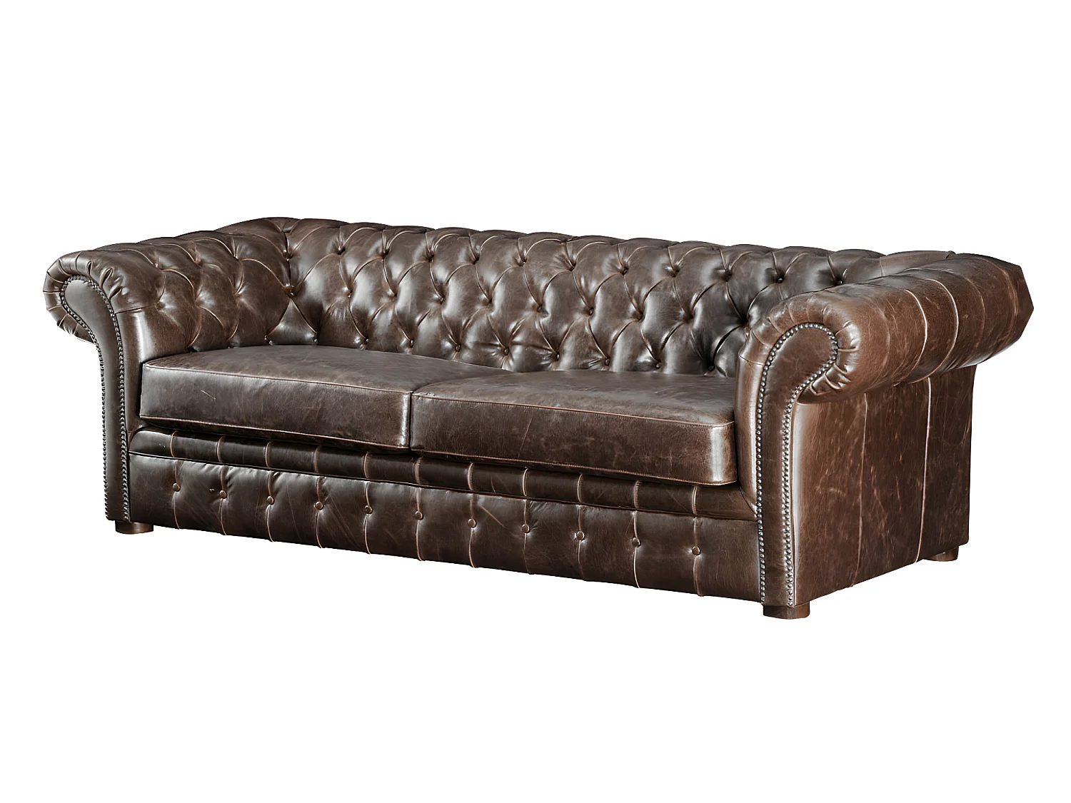 Canapé 3 places et un fauteuil 100% cuir vieilli chesterfield CLOTAIRE