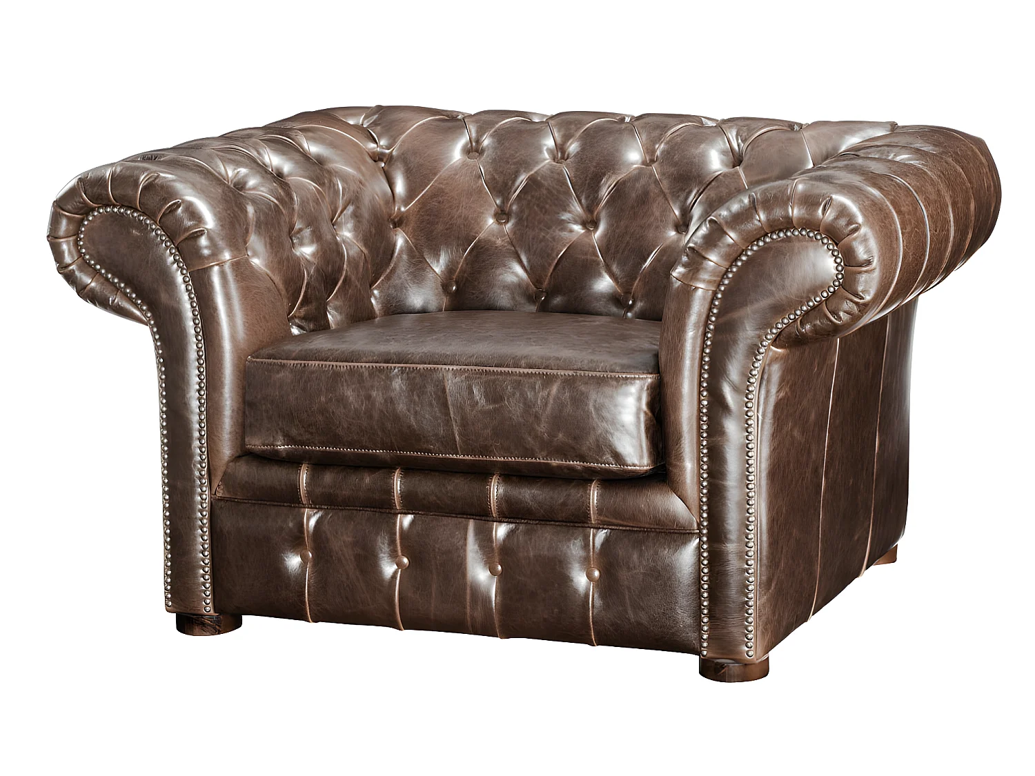 Canapé 3 places et un fauteuil 100% cuir vieilli chesterfield CLOTAIRE