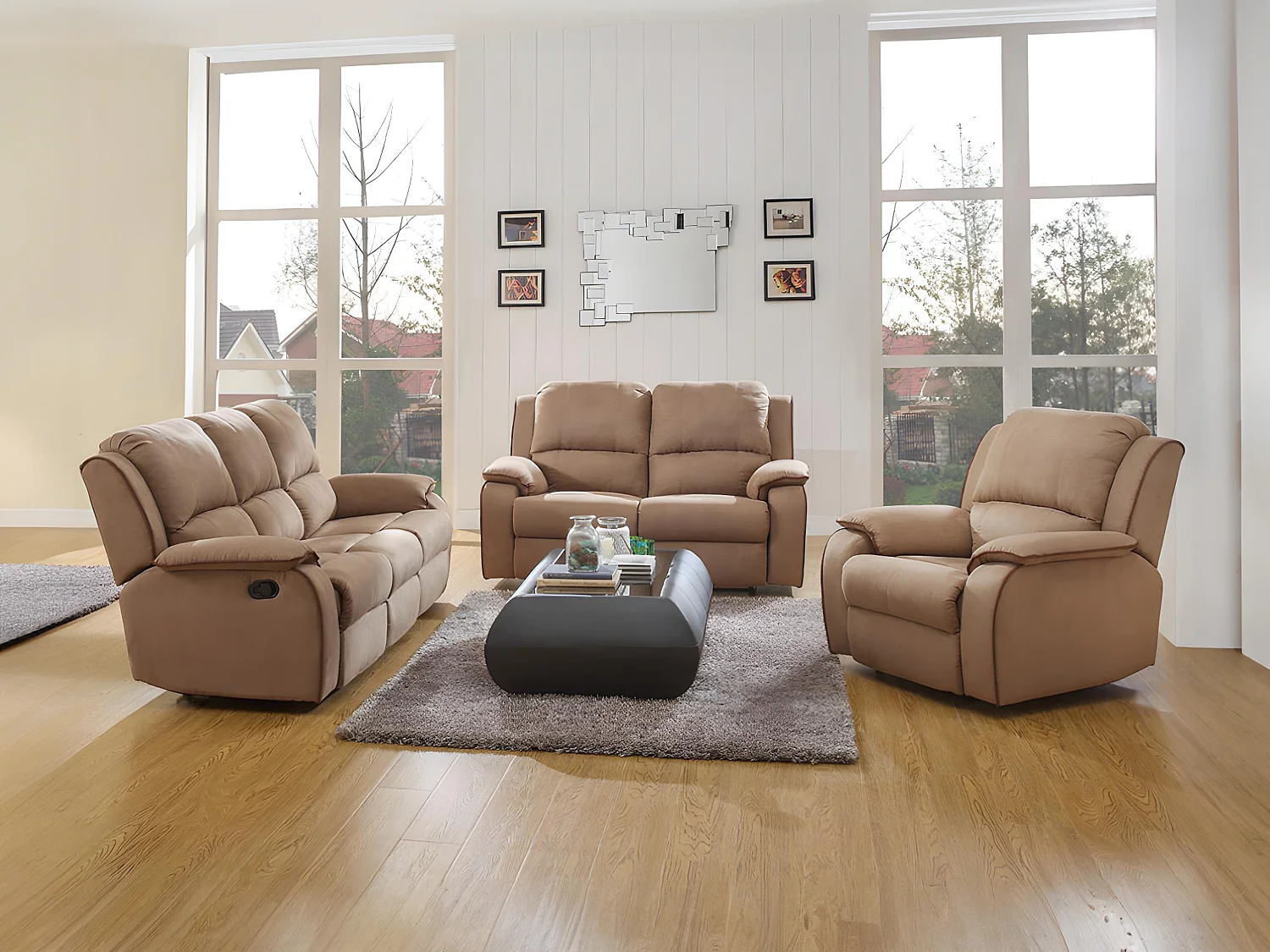 Canapé 3 places relax en microfibre HERNANI - Taupe