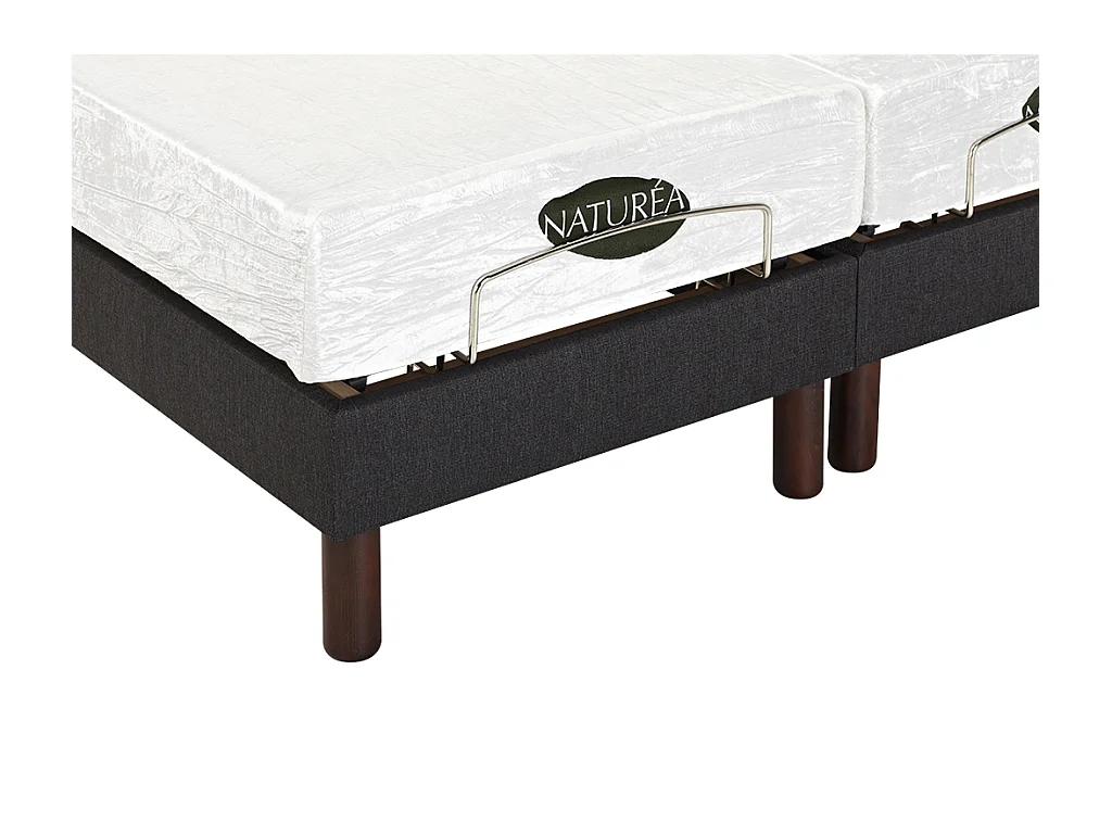 Lit électrique de relaxation déco lattes et plots + matelas mémoire de forme - 2 x 80 x 200 cm - Tissu - Anthracite - THESEE de NATUREA