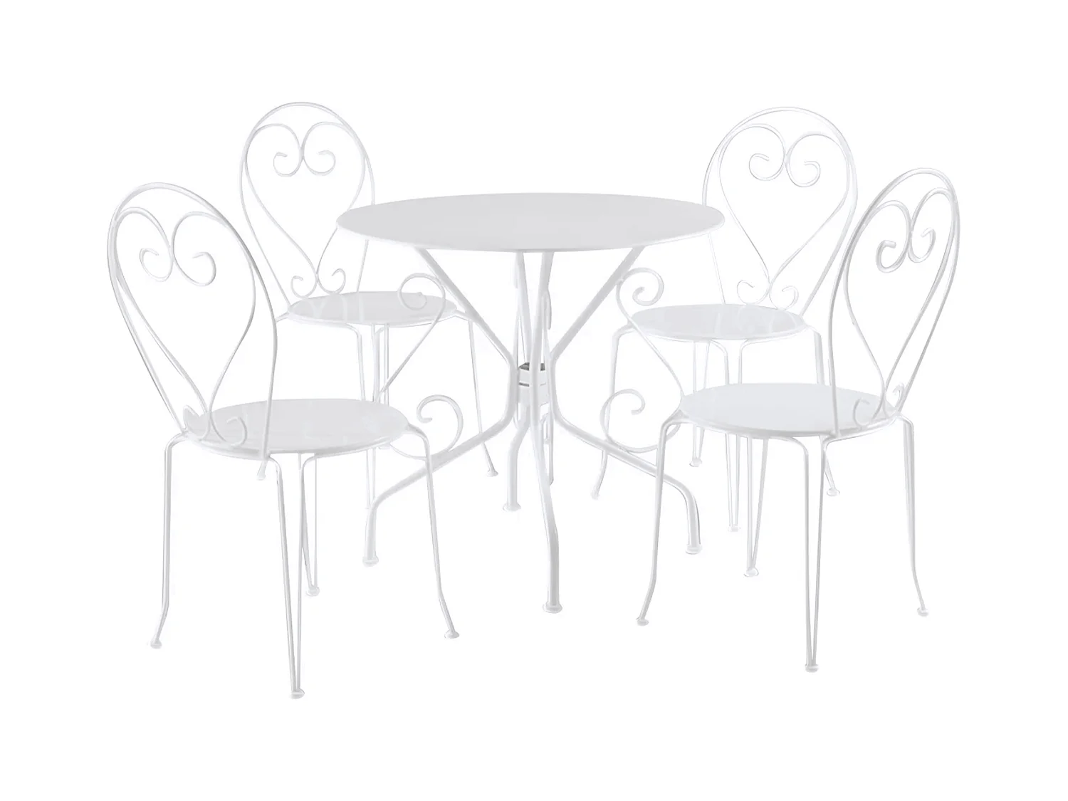 Salle à manger de jardin en métal façon fer forgé : une table et 4 chaises empilables - Blanc - GUERMANTES de MYLIA