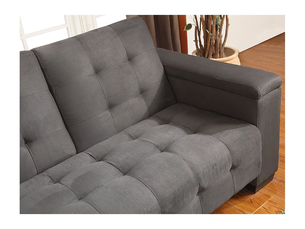 Canapé 3 places clic-clac en microfibre DEVONSHIRE avec tablette centrale rabattable - Gris