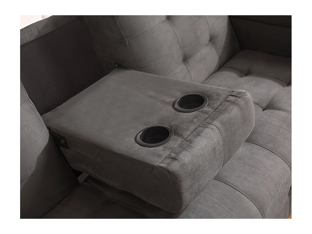 Canapé 3 places clic-clac en microfibre DEVONSHIRE avec tablette centrale rabattable - Gris