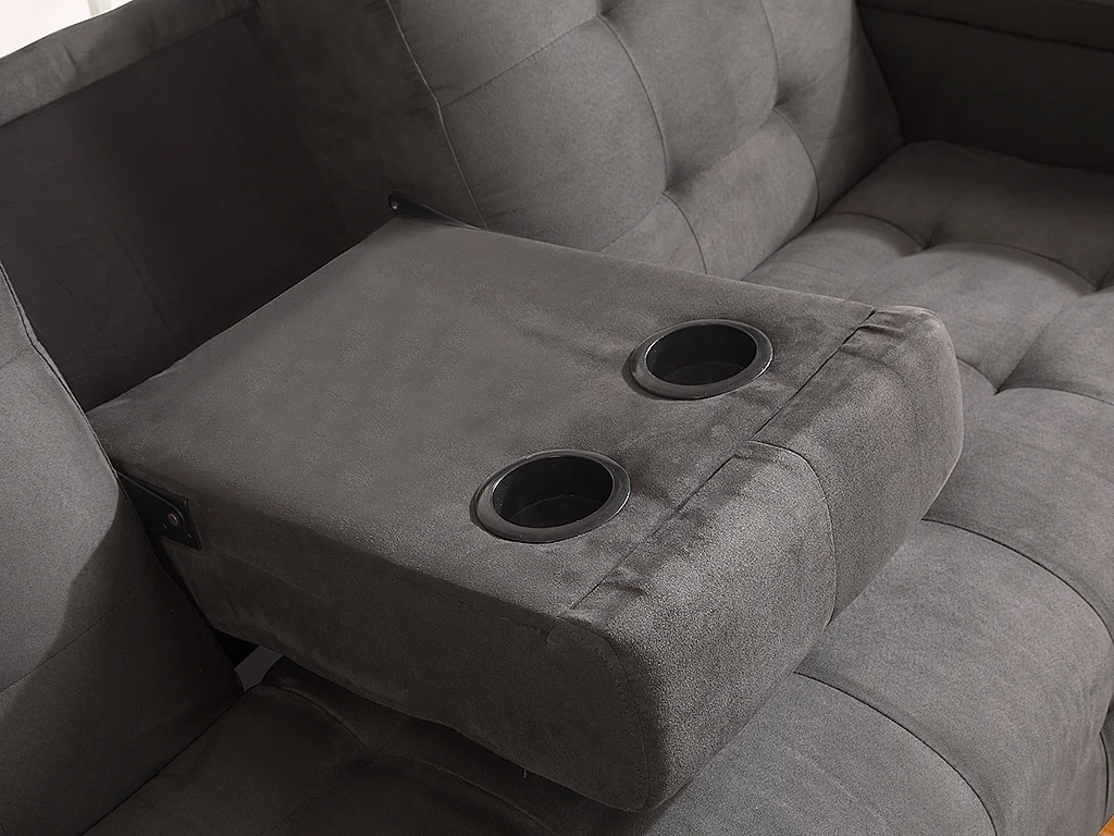 Kanapa 3-osobowa z prostym mechanizmem rozkładania z mikrofibry DEVONSHIRE z uchylnym stolikiem wbudowanym pośrodku oparcia - Kolor: szary