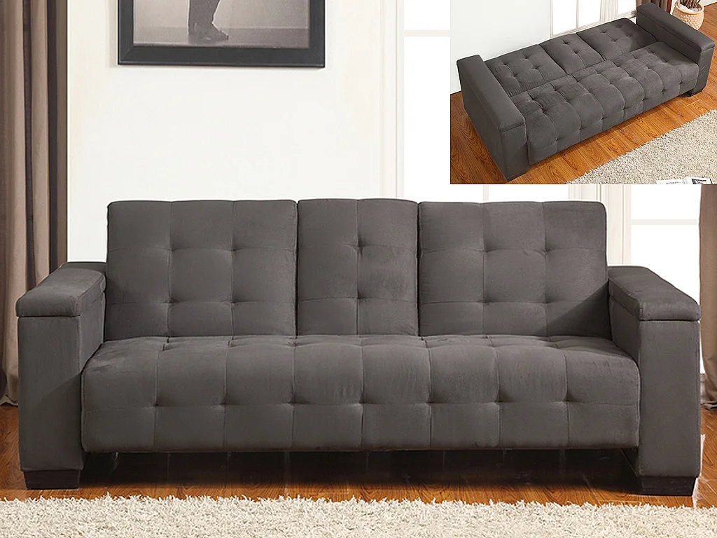 Sofá cama 3 plazas clic-clac DEVONSHIRE de microfibra - Gris