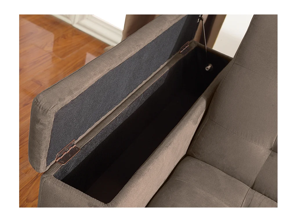 Kanapa 3-osobowa z prostym mechanizmem rozkładania z mikrofibry DEVONSHIRE z uchylnym stolikiem wbudowanym pośrodku oparcia -  Kolor: brązowy