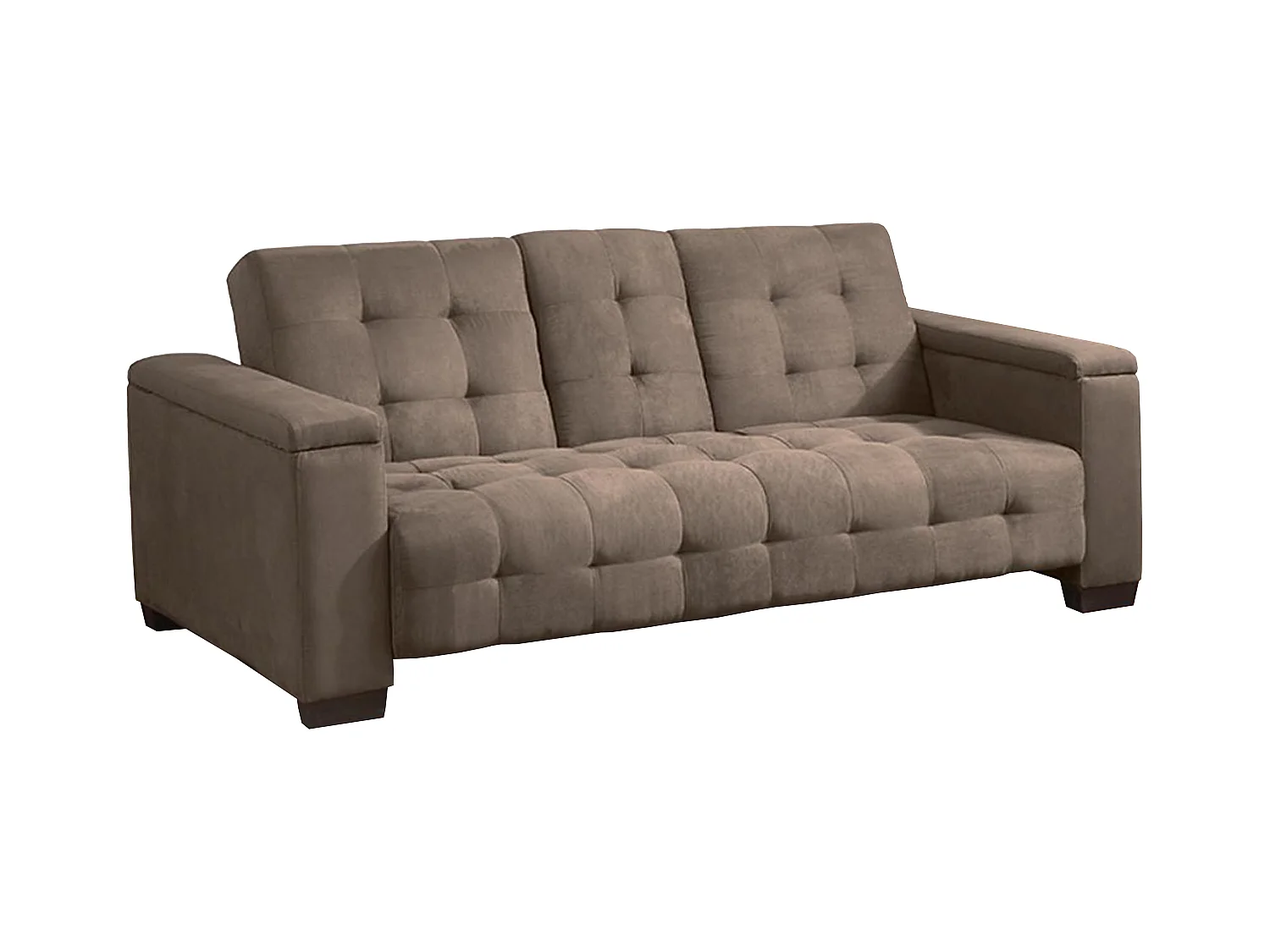 Kanapa 3-osobowa z prostym mechanizmem rozkładania z mikrofibry DEVONSHIRE z uchylnym stolikiem wbudowanym pośrodku oparcia -  Kolor: brązowy