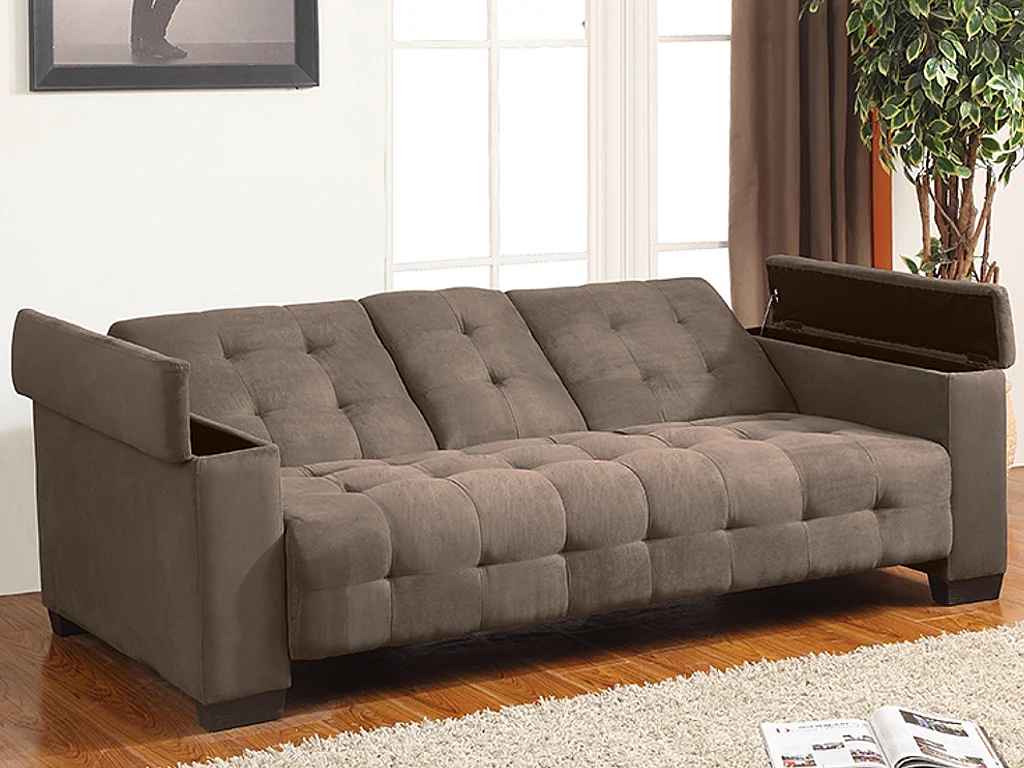 Sofá cama 3 plazas clic-clac DEVONSHIRE de microfibra - Marrón