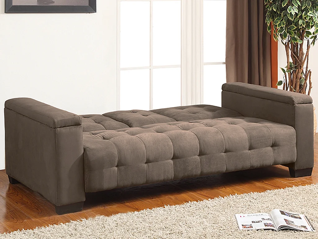 Canapé 3 places clic-clac en microfibre DEVONSHIRE avec tablette centrale rabattable -  Marron