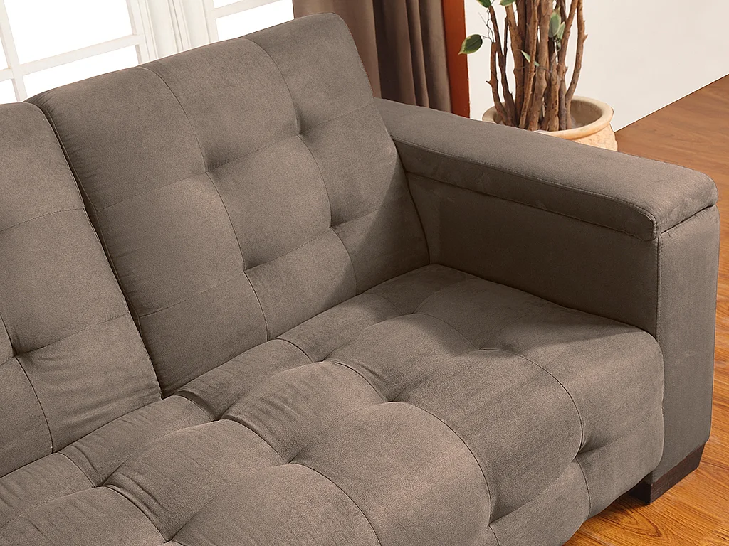 Canapé 3 places clic-clac en microfibre DEVONSHIRE avec tablette centrale rabattable -  Marron