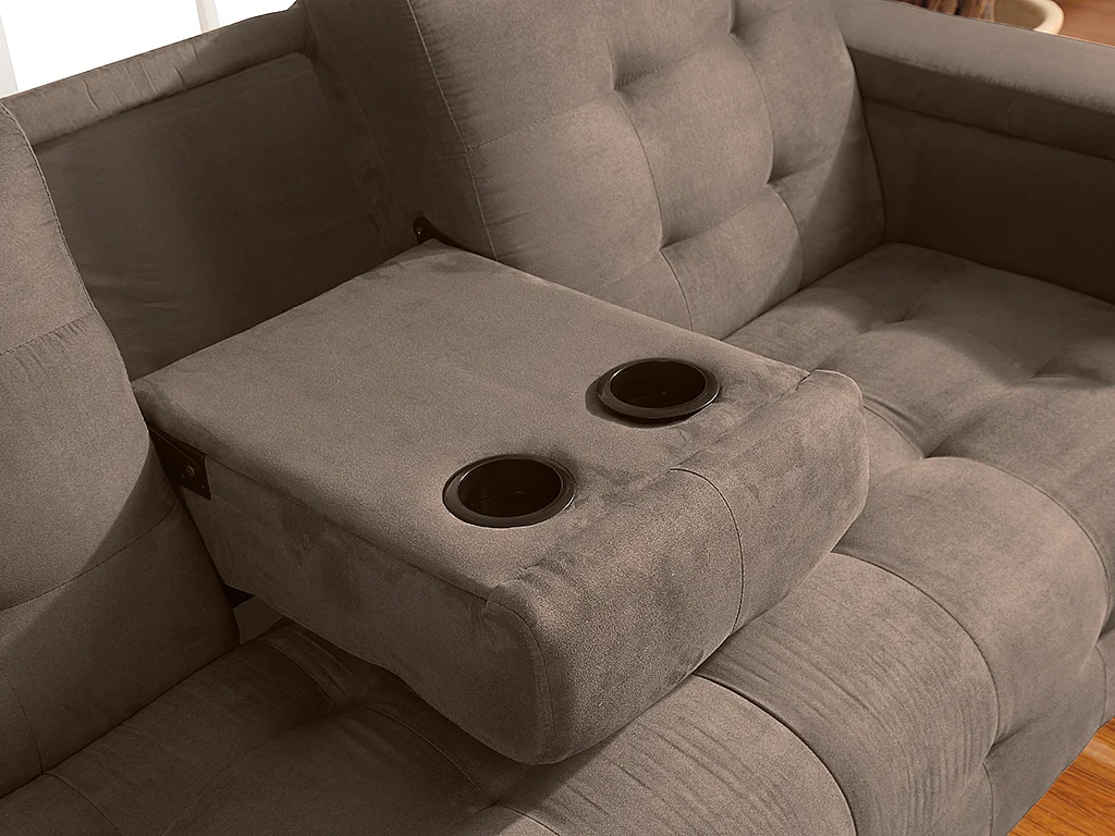 Canapé 3 places clic-clac en microfibre DEVONSHIRE avec tablette centrale rabattable -  Marron