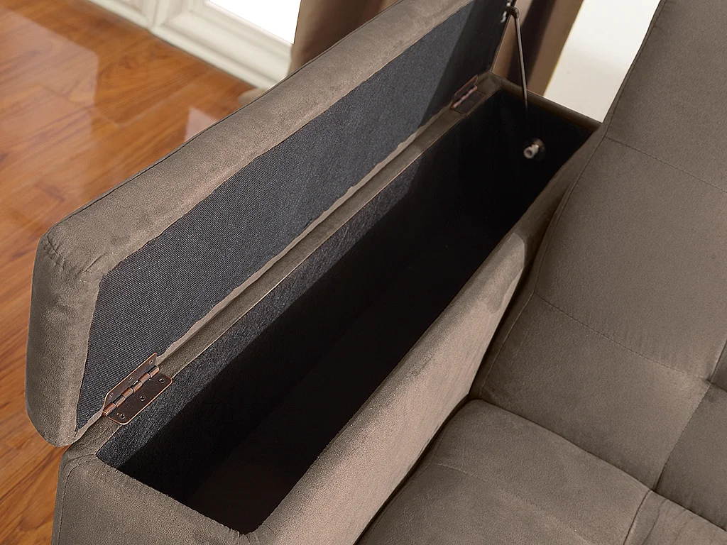 Canapé 3 places clic-clac en microfibre DEVONSHIRE avec tablette centrale rabattable -  Marron