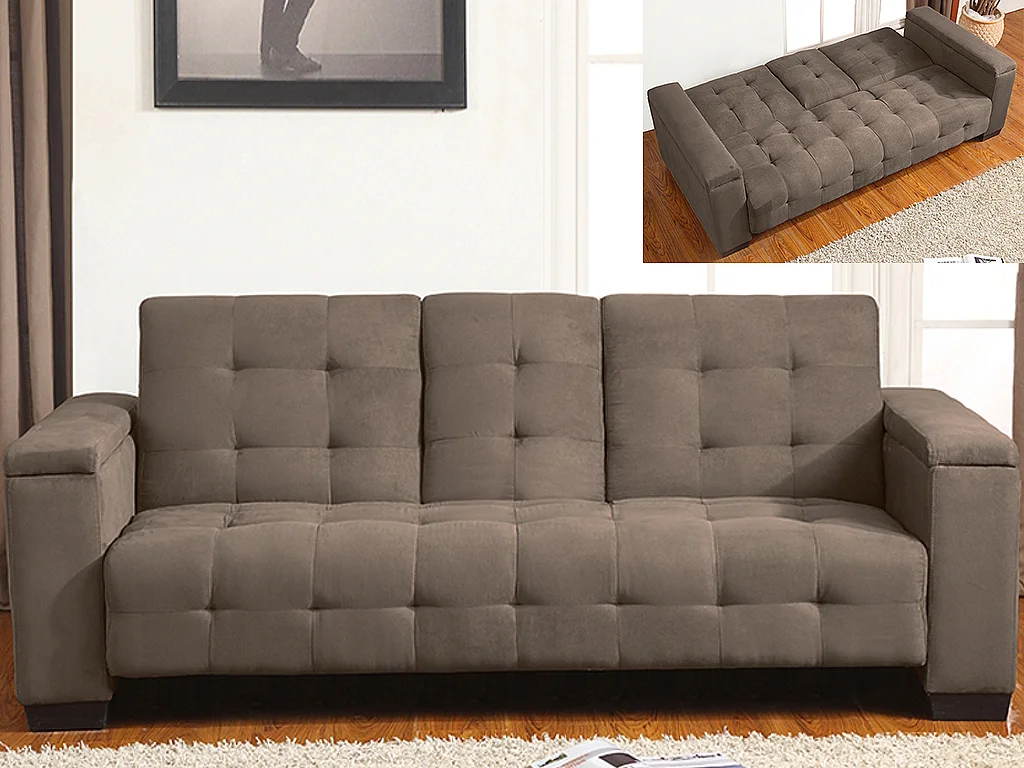 Sofá cama 3 plazas clic-clac DEVONSHIRE de microfibra - Marrón