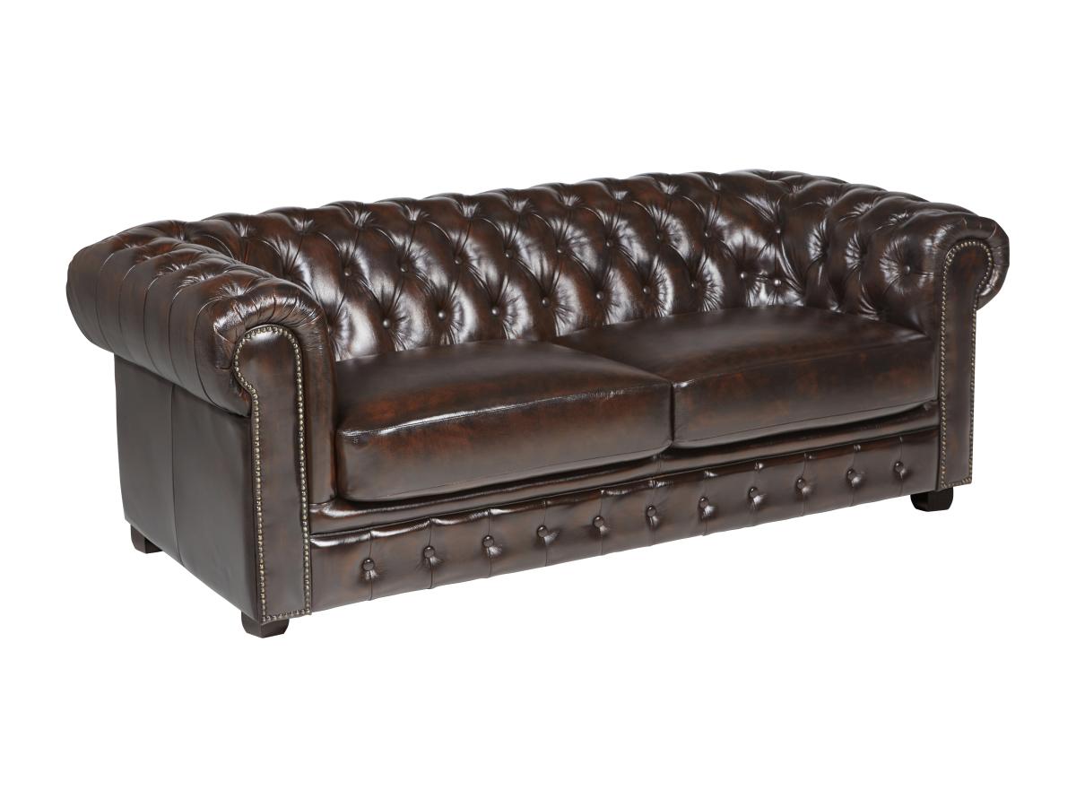 Chesterfield Ledersofa 3-Sitzer - 100% Büffelleder - Braun - BRENTON günstig online kaufen