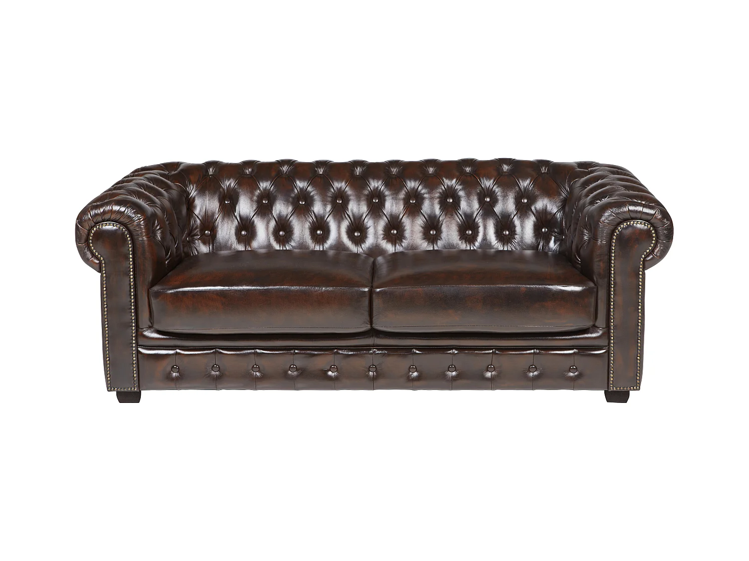 Chesterfield Ledersofa 3-Sitzer - 100% Büffelleder - Braun - BRENTON