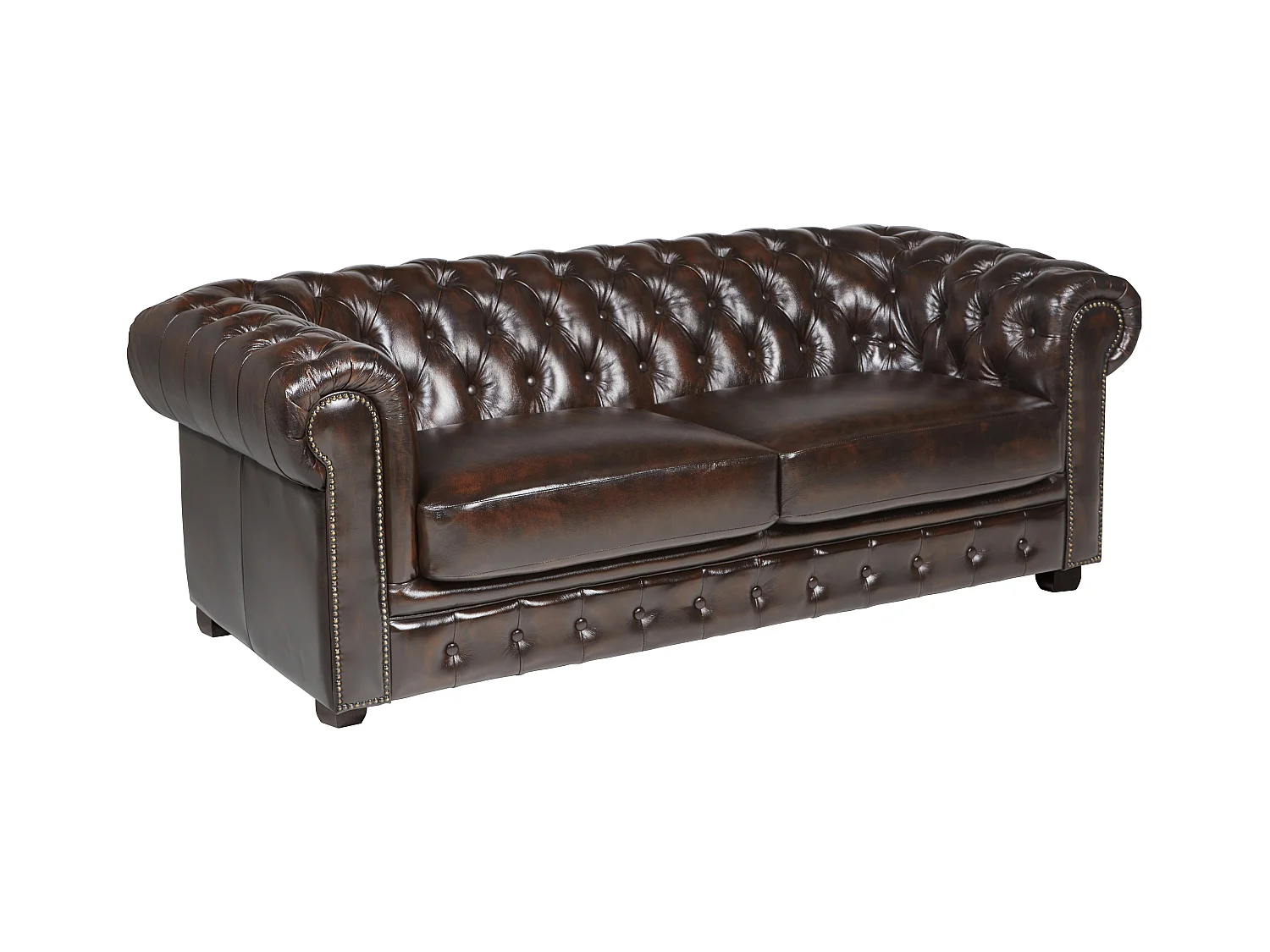 Chesterfield Ledersofa 3-Sitzer - 100% Büffelleder - Braun - BRENTON