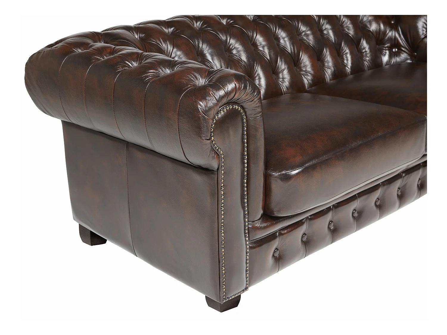 Chesterfield Ledersofa 3-Sitzer - 100% Büffelleder - Braun - BRENTON