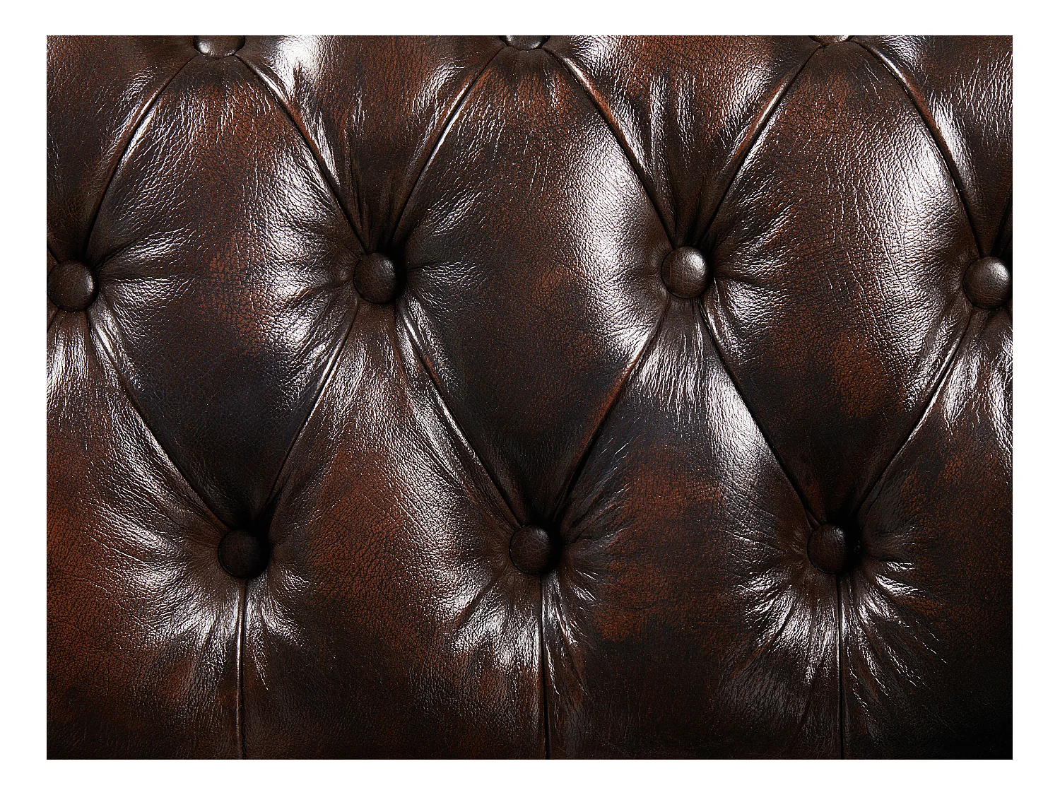 Canapé chesterfield 3 places BRENTON 100% cuir de buffle - Marron reflets châtains