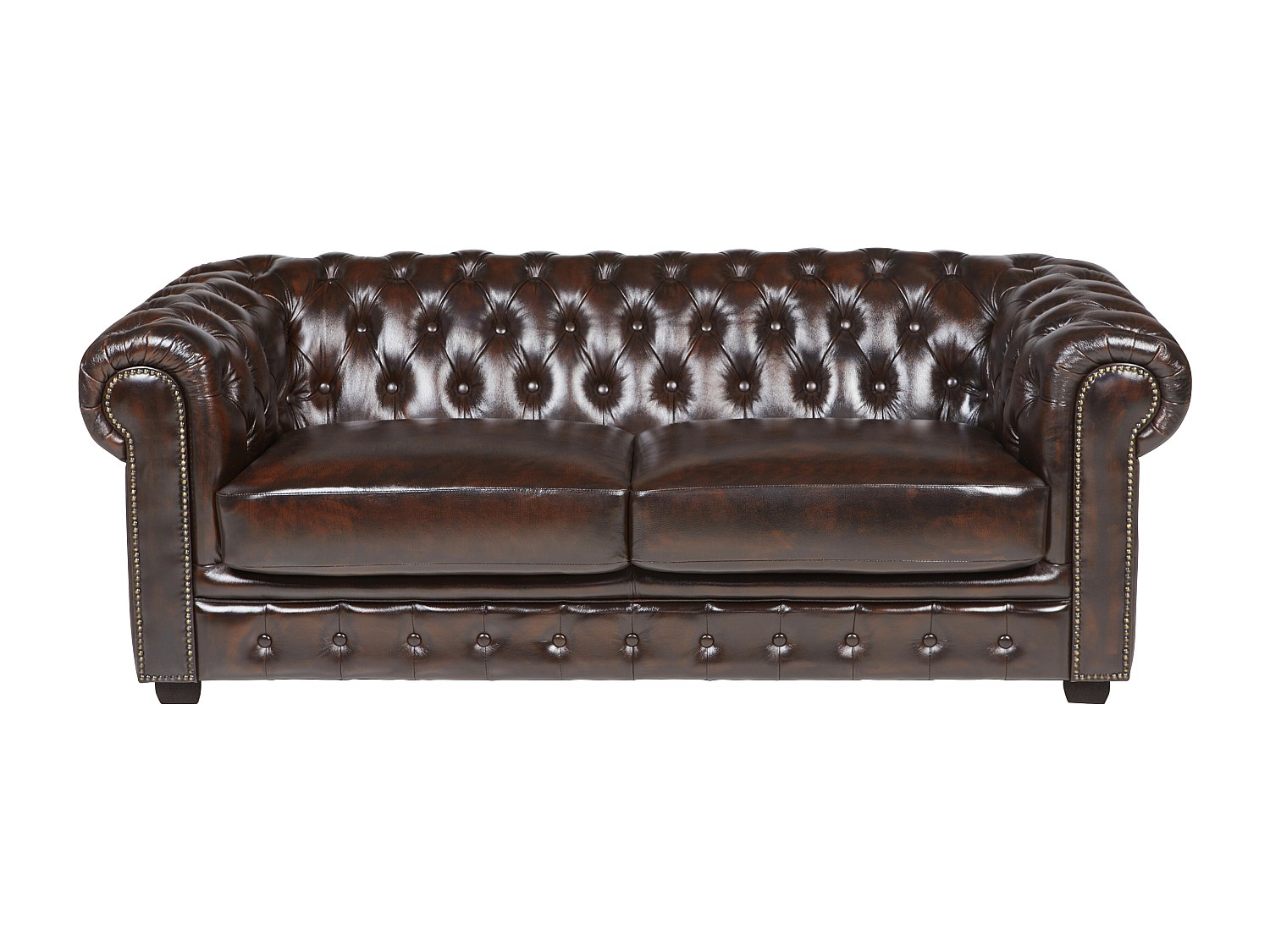 Chesterfield Ledersofa 3-Sitzer - 100% Büffelleder - Braun - BRENTON günstig online kaufen