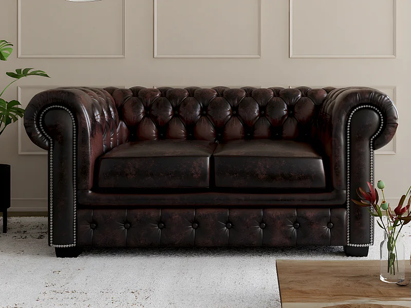 Tweezitsbank Chesterfield BRENTON 100% buffelleer - bruin tinten