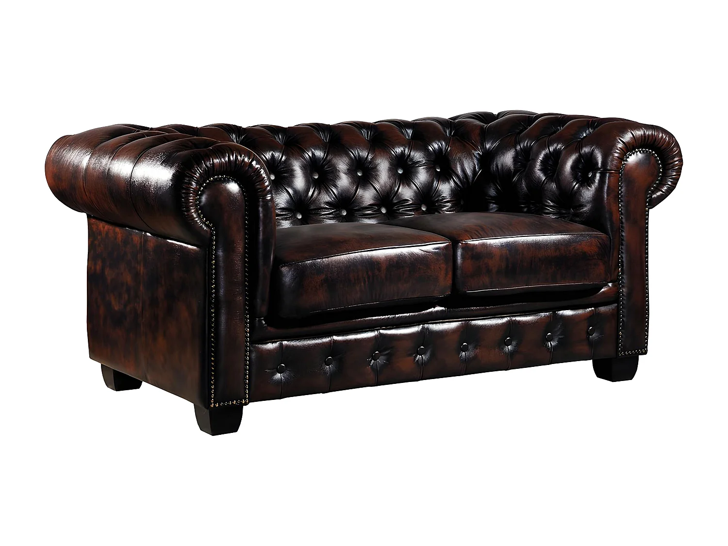 Divano Chesterfield a 2 posti 100% cuoio di bufalo Marrone con riflessi castani - BRENTON